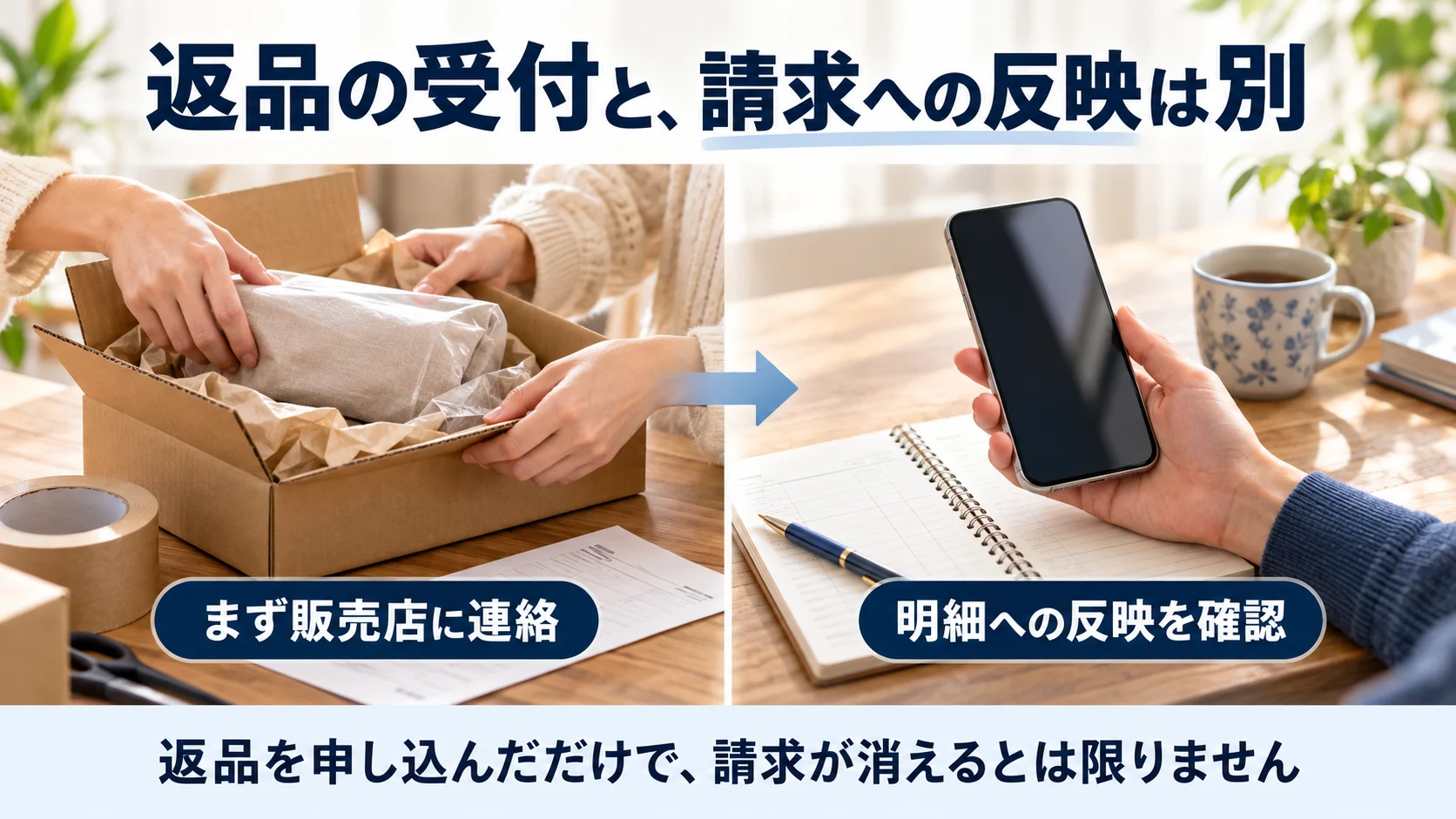 返品・キャンセルはまず販売店に連絡し、その後ペイディの明細への反映を確認する