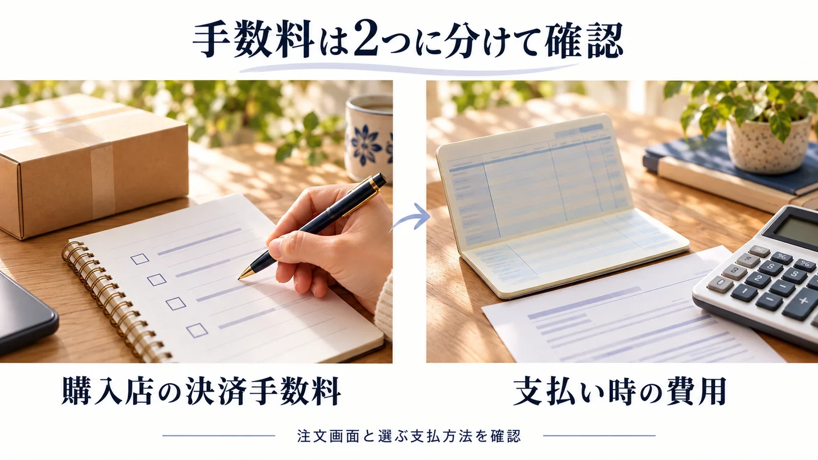 購入店の決済手数料と支払い時の費用を分けて確認する