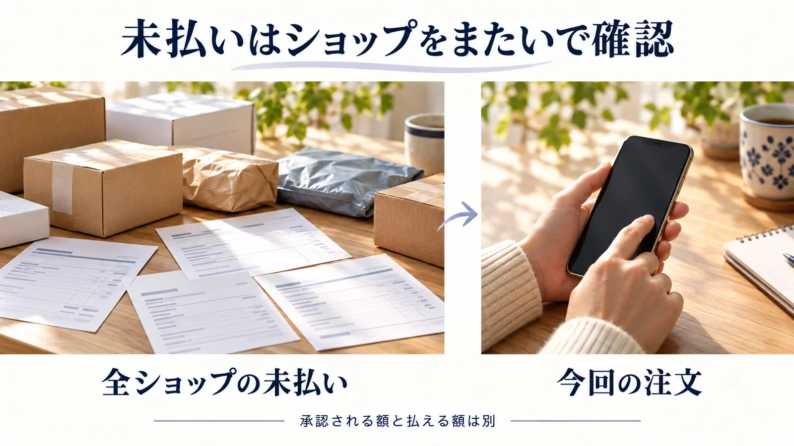 全ショップの未払いと今回の注文を合わせて確認する