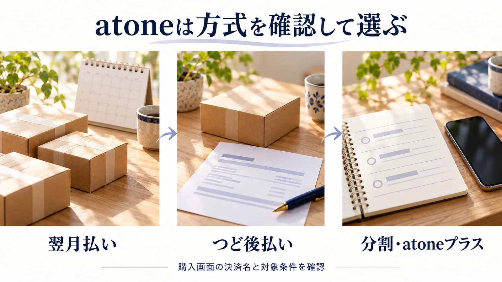 atoneの翌月払い・つど後払い・分割とatoneプラスの方式を確認する