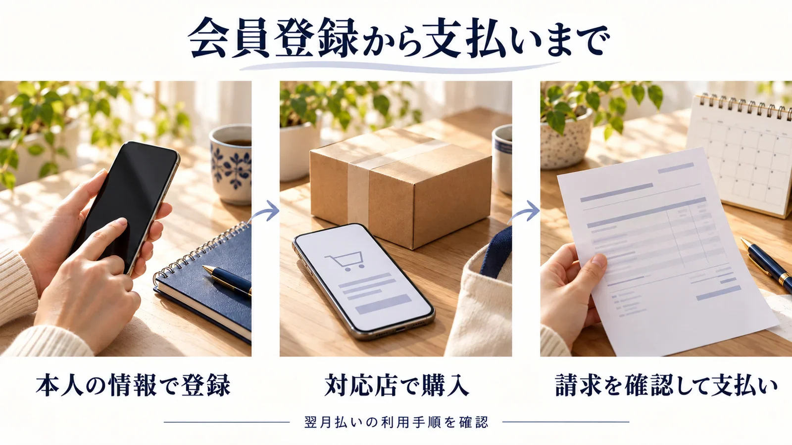 atone翌月払いは本人の情報で登録し、対応店で購入して、請求を確認して支払う