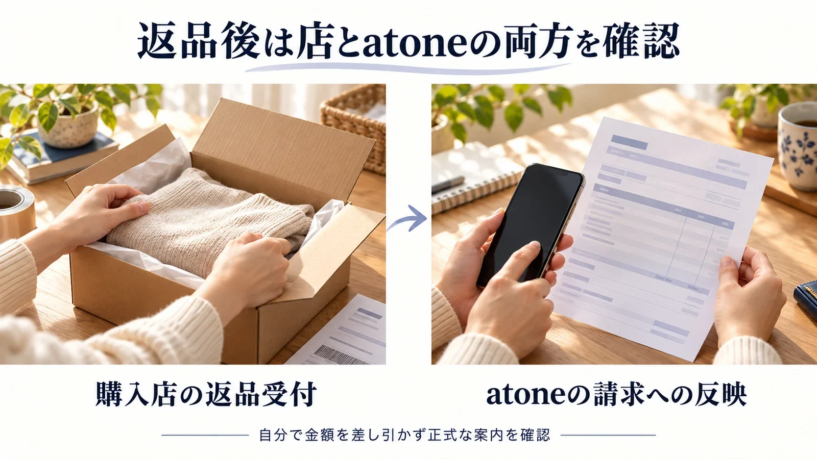 返品後は購入店の返品受付とatoneの請求への反映の両方を確認する