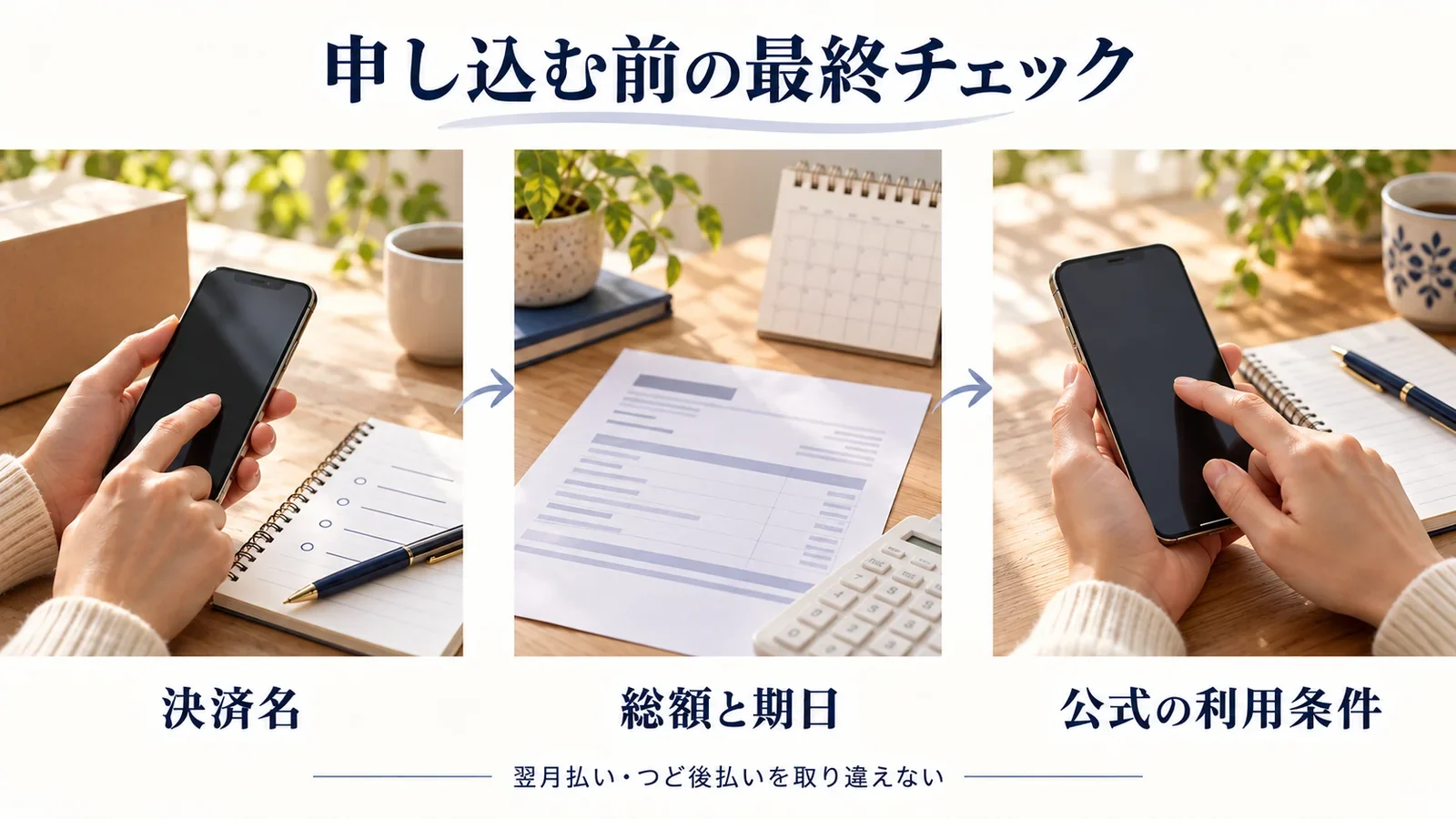 atoneを申し込む前に決済名、総額と期日、公式の利用条件を確認する