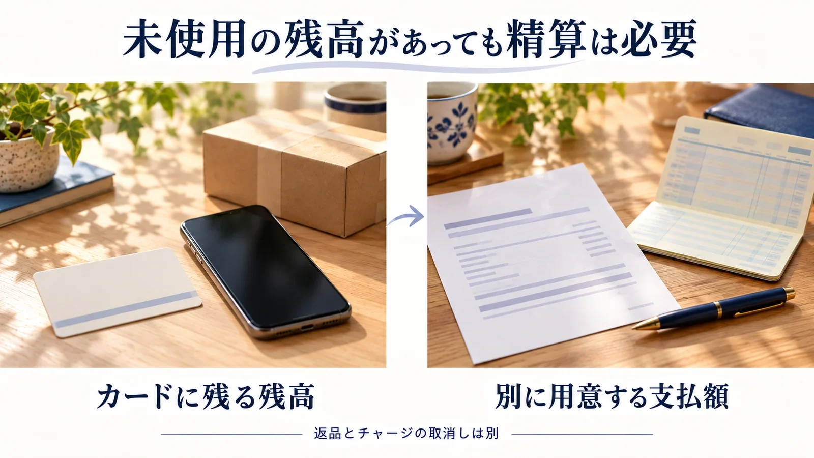 未使用のカード残高があっても、後払いの支払額は別に用意する必要がある