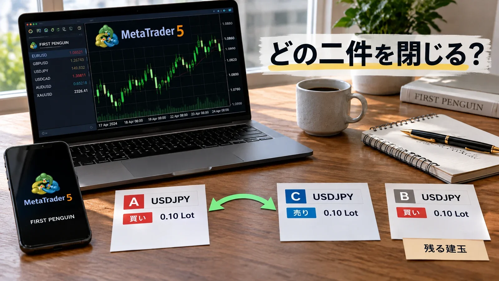 同じUSDJPYのAとCを対応させBを残す組み合わせ例