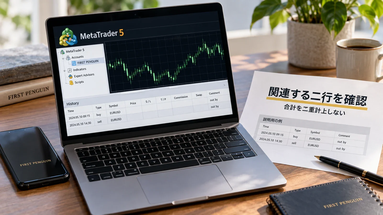 MT5のClose Byに関連するout byの二行を確認するイメージ
