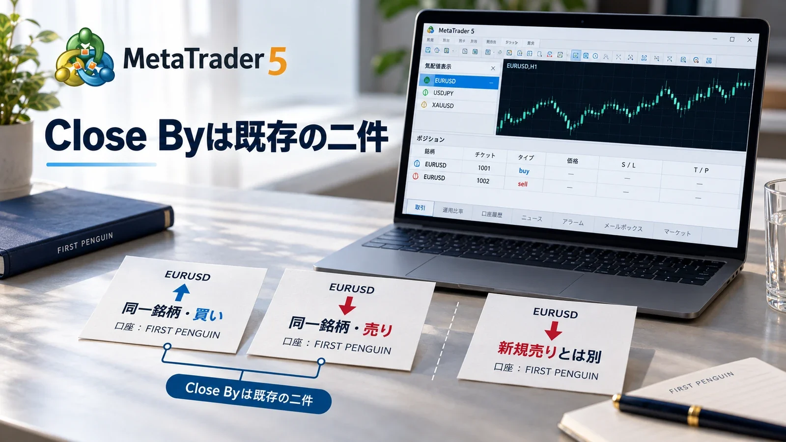 Close Byで既存の同一銘柄の反対建玉を対応させる説明用イメージ