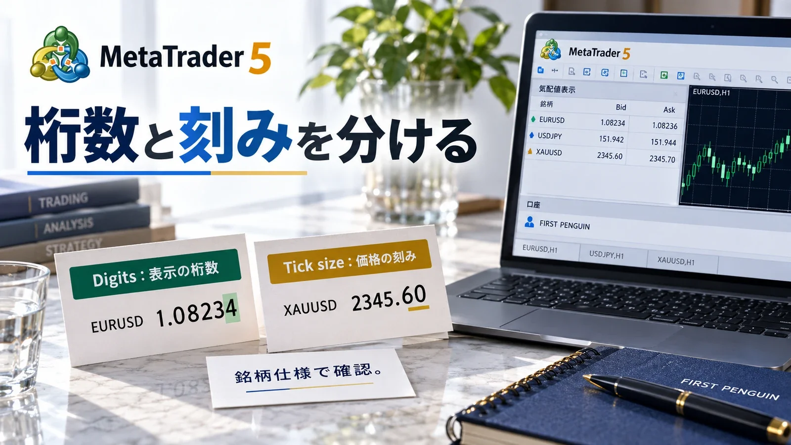 DigitsとTick sizeを区別して銘柄仕様を確認する説明用イメージ