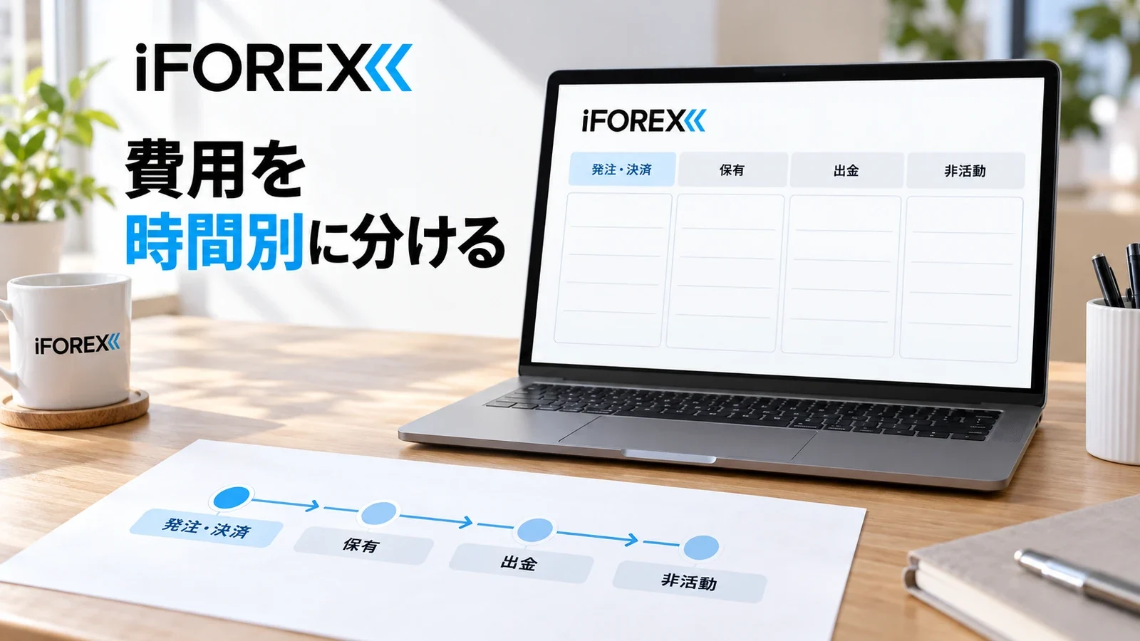 発注決済・保有・出金・非活動の費用を時間別に分ける説明用イメージ