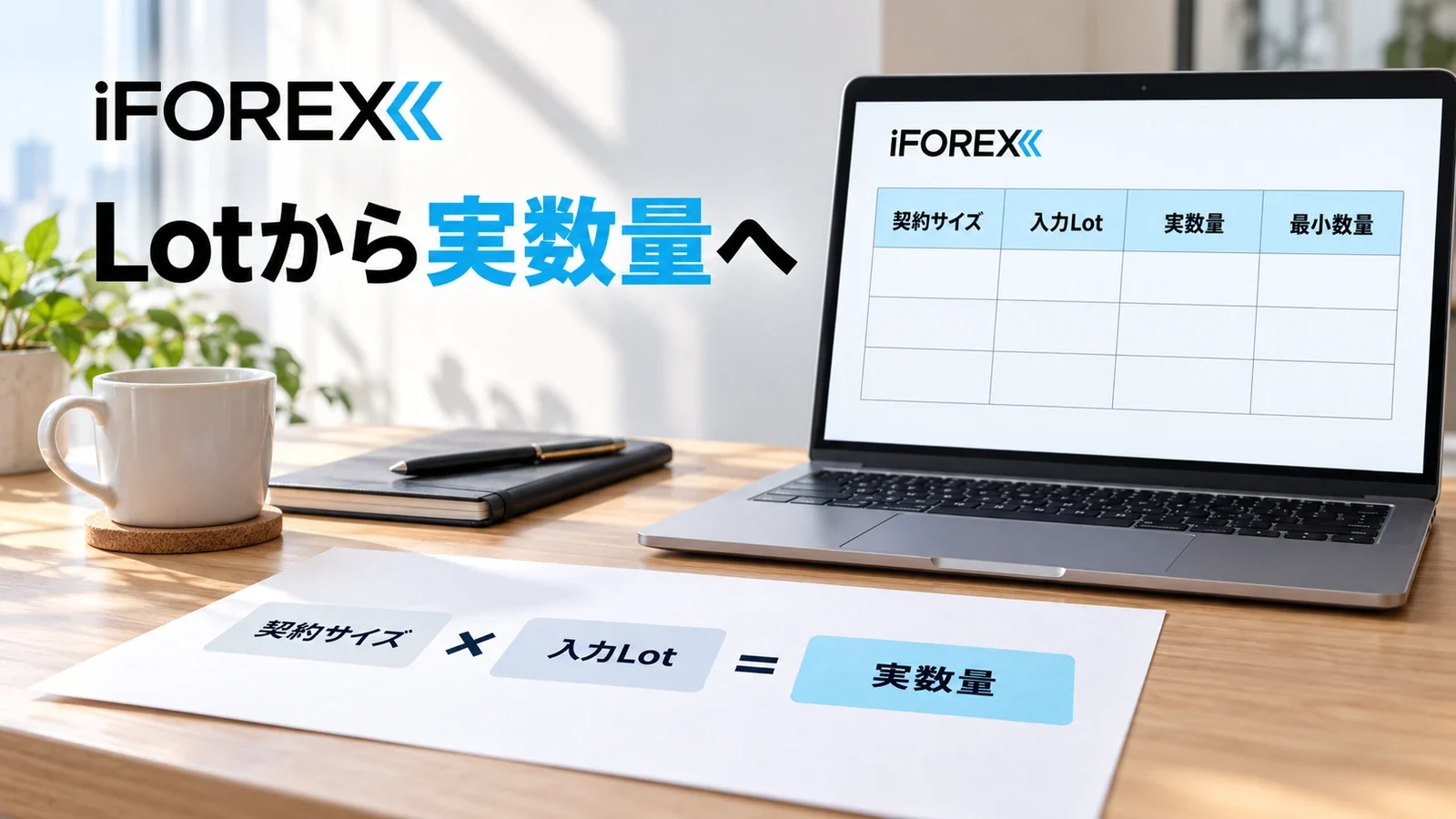 契約サイズと入力Lotから実数量を確認する説明用イメージ