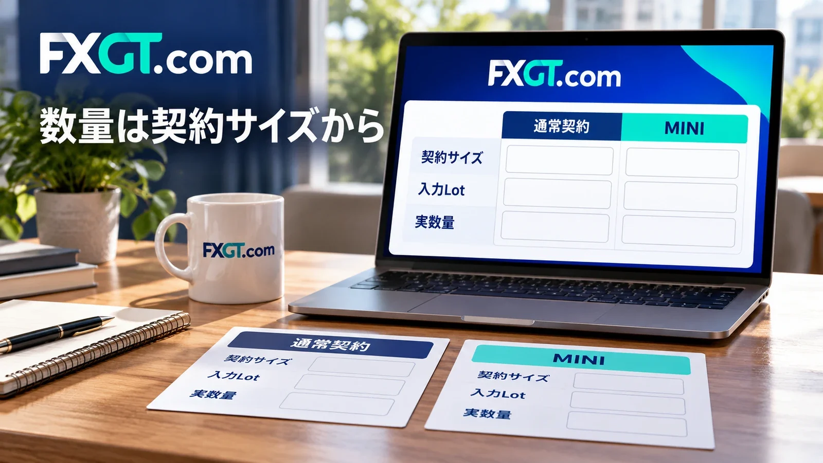 通常契約とMINIの契約サイズ・入力Lot・実数量を比較する説明用イメージ