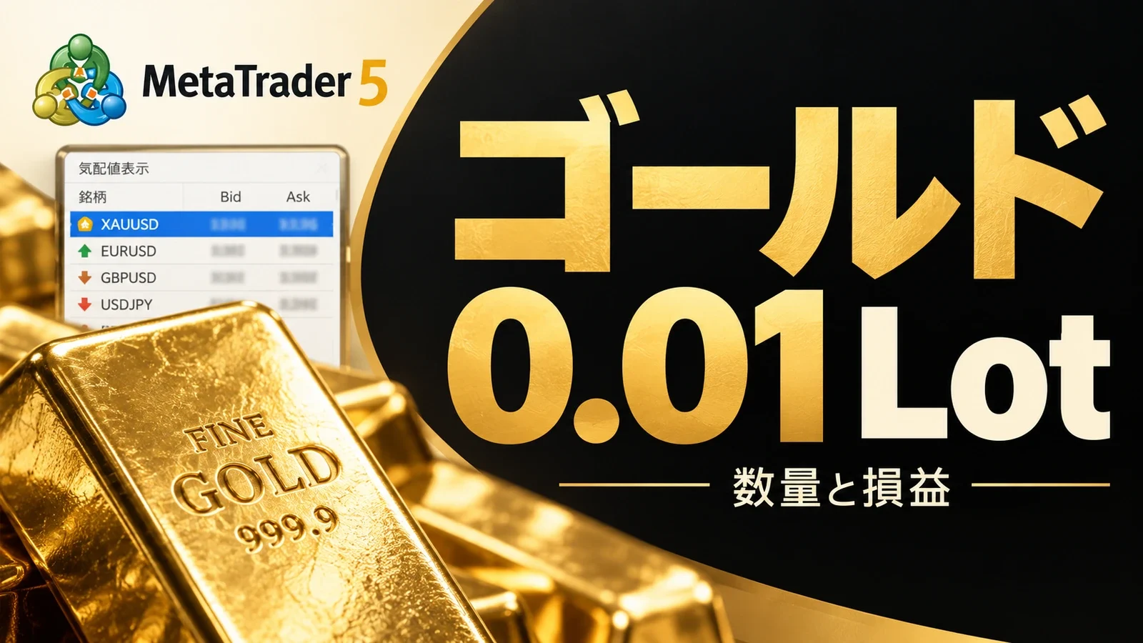金地金と0.01 Lotの見出しで、ゴールド取引の数量と損益を表現した記事画像