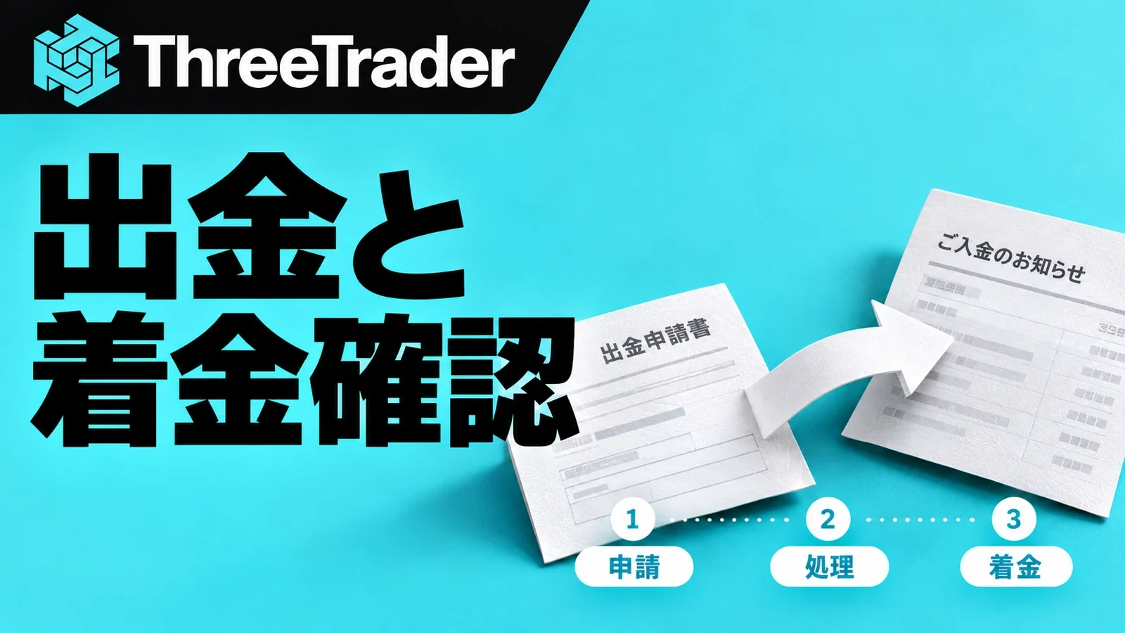 ThreeTraderのロゴと「出金と着金確認」の見出しを組み合わせた記事画像